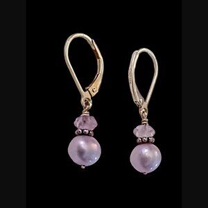 Leach & Garner 925 Sterling Purple Pearl Crystal Bead Drop Dangle Earrings 1.16"